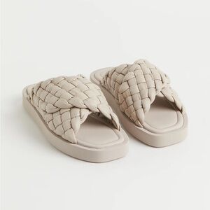 H&M Greige Braided Leather Slides NWT